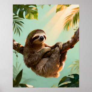 Tropische Schattige Luiaard Ontspannende Jungle Di Poster