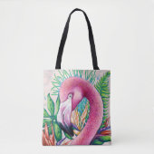 Tropische Schattigee Bloemen Roze Flamingo Canvas  Tote Bag (Voorkant)