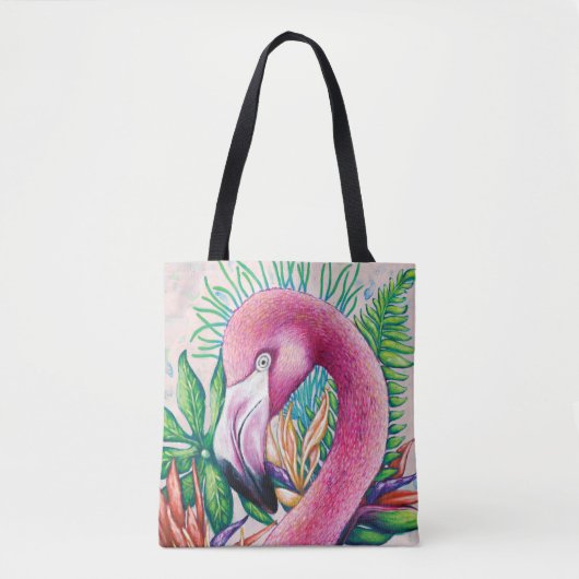 Tropische Schattigee Bloemen Roze Flamingo Canvas  Tote Bag (Voorkant)