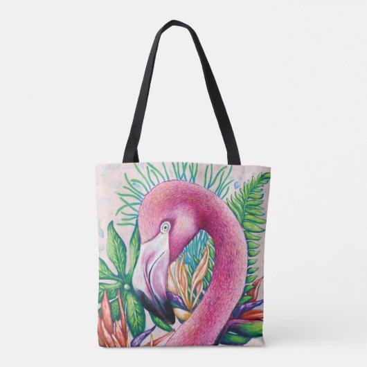 Tropische Schattigee Bloemen Roze Flamingo Canvas  Tote Bag (Achterkant)