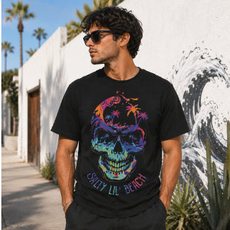 Tropische Schedel Waterverf Palmboom Strand Sfeer T-shirt
