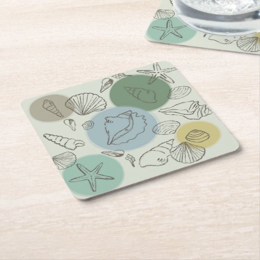 Tropische schelpen op het strand kartonnen onderzetters (Schuin)