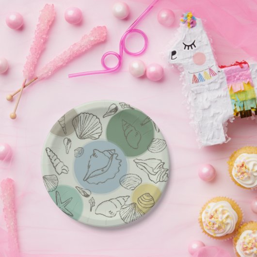 Tropische schelpen op het strand papieren bordje (Feest)