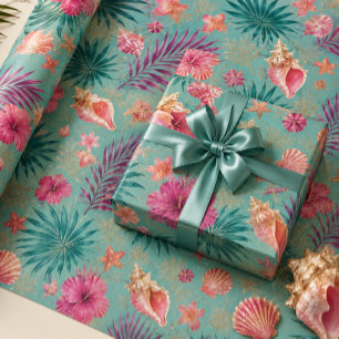 Tropische schelpen & palmbladeren inpakpapier