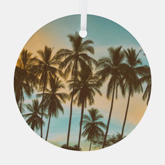 Tropische schemering: kokospalm silhouet glas ornament (Achterkant)