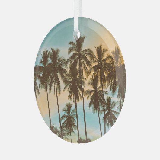 Tropische schemering: kokospalm silhouet glas ornament (Voorkant links)