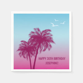 Tropische Schemering Met Roze Palmbomen Gefelicite Servet