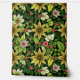 Tropische schemering: weelderige bladeren en bloem behang