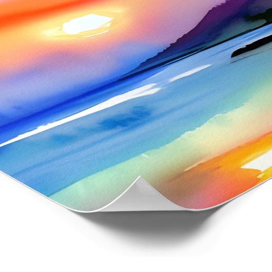 Tropische Schilderachtig Waterverf met strand Poster (Hoek)