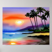 Tropische Schilderachtig Waterverf met strand Poster (Voorkant)