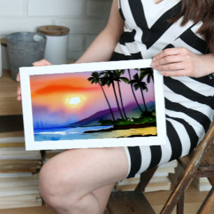 Tropische Schilderachtig Waterverf met strand Poster