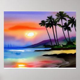 Tropische Schilderachtig Waterverf met strand Poster