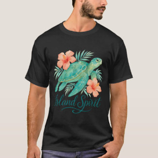 Tropische schildpad met hibiscus en gebladerte t-shirt