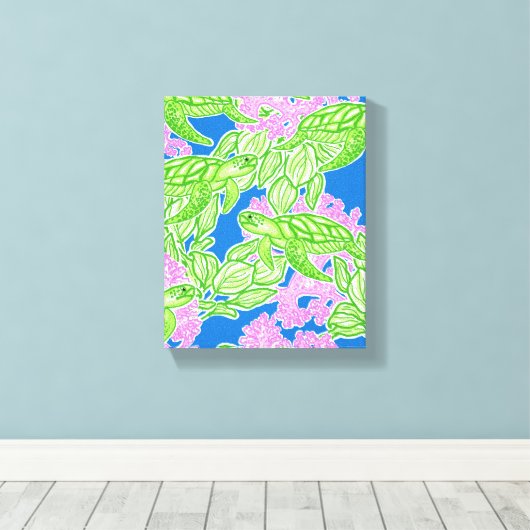Tropische schildpadden Patroon Canvas Print (Insitu (Houten vloer))