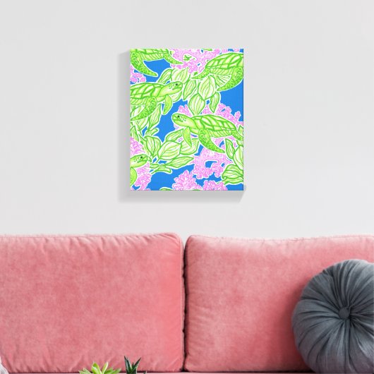 Tropische schildpadden Patroon Canvas Print (Insitu (Woonkamer))