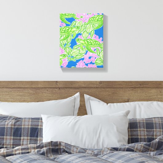Tropische schildpadden Patroon Canvas Print (Insitu (Slaapkamer))