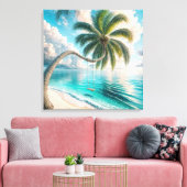 Tropische schommel hangend aan palmboom canvas afdruk (Insitu (Woonkamer))