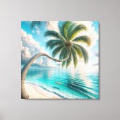 Tropische schommel hangend aan palmboom canvas afdruk (Voorkant)