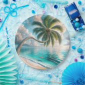 Tropische schommel hangend aan palmboom papieren bordje (Feest)