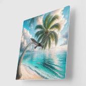 Tropische schommel hangend aan palmboom vierkante klok (Hoek)