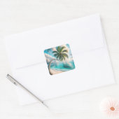 Tropische schommel hangend aan palmboom vierkante sticker (Envelop)