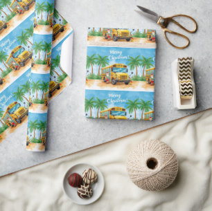 Tropische schoolbus Kerstmis met Sinterklaas Cadeaupapier