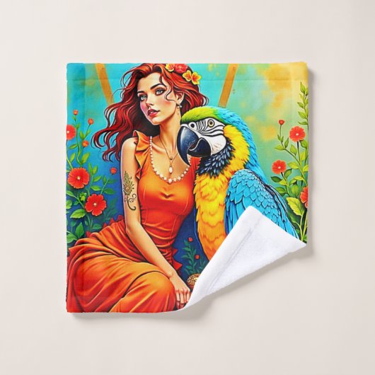 Tropische schoonheid en Blue Parrot Design Bad Handdoek (Wasdoekje)