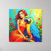 Tropische schoonheid en Blue Parrot Design Canvas Afdruk (Voorkant)