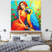 Tropische schoonheid en Blue Parrot Design Canvas Afdruk (Insitu (Slaapkamer))