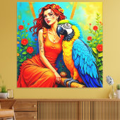 Tropische schoonheid en Blue Parrot Design Canvas Afdruk (Insitu (Woonkamer))