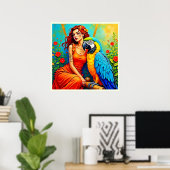 Tropische schoonheid en Blue Parrot Design Poster (Thuiskantoor)