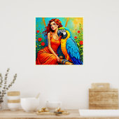 Tropische schoonheid en Blue Parrot Design Poster (Keuken)