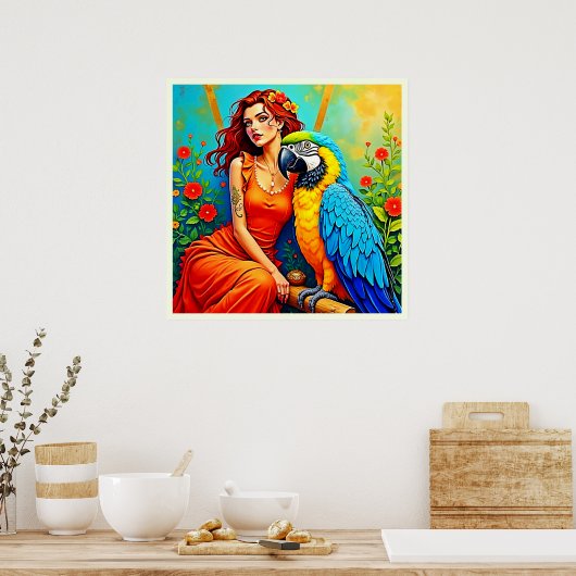 Tropische schoonheid en Blue Parrot Design Poster (Keuken)