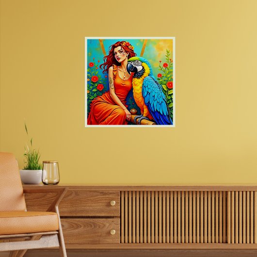 Tropische schoonheid en Blue Parrot Design Poster (Woonkamer 2)