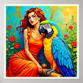Tropische schoonheid en Blue Parrot Design Poster (Voorkant)