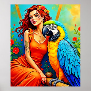 Tropische schoonheid en Blue Parrot Design Poster