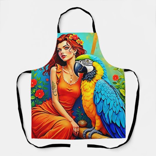 Tropische schoonheid en Blue Parrot Design Schort (Voorkant)