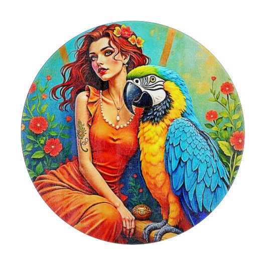 Tropische schoonheid en Blue Parrot Design Snijplank (Voorkant)