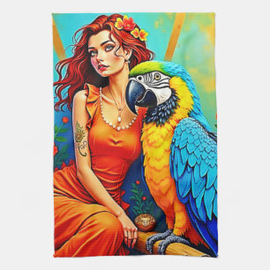 Tropische schoonheid en Blue Parrot Design Theedoek