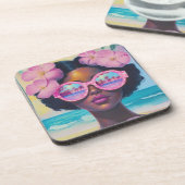 Tropische schoonheid in roze tinten bier onderzetter (Linkerzijde)