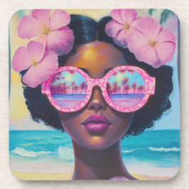 Tropische schoonheid in roze tinten bier onderzetter