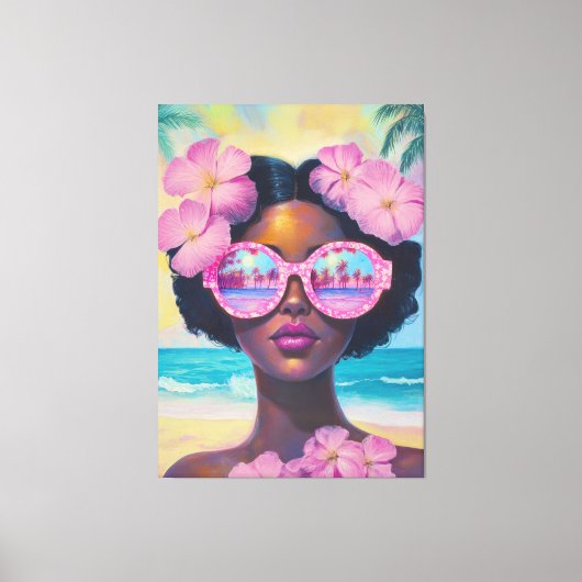 Tropische schoonheid in roze tinten canvas afdruk (Voorkant)
