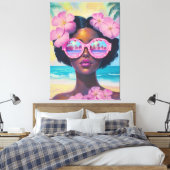 Tropische schoonheid in roze tinten canvas afdruk (Insitu (Slaapkamer))