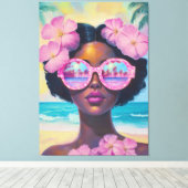 Tropische schoonheid in roze tinten canvas afdruk (Insitu (Houten vloer))