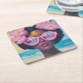 Tropische schoonheid in roze tinten kartonnen onderzetters (Schuin)