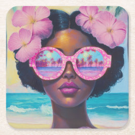 Tropische schoonheid in roze tinten kartonnen onderzetters