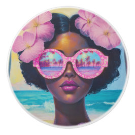 Tropische schoonheid in roze tinten keramische knop