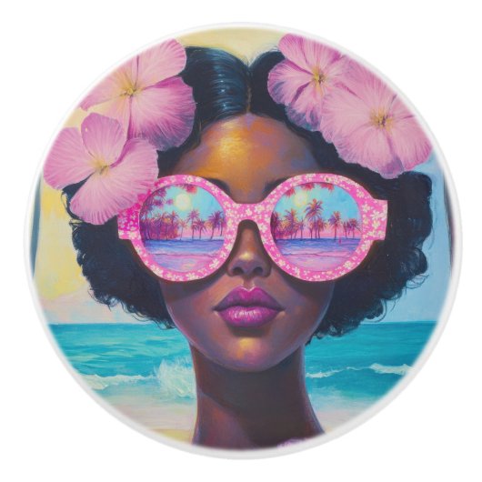 Tropische schoonheid in roze tinten keramische knop (Voorkant)