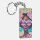 Tropische schoonheid in roze tinten sleutelhanger (Voorkant Links)