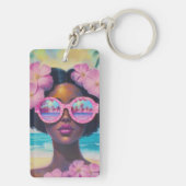 Tropische schoonheid in roze tinten sleutelhanger (achterkant)